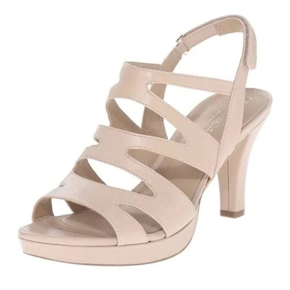NATURALIZER Womens Beige Pressley Round Toe Stiletto Slingback Sandal 8M.